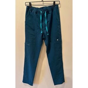 FIGS Cairo Slim Zip Fly Cargo Scrub Pants Teal Mens Small/XS Tall Straight Leg